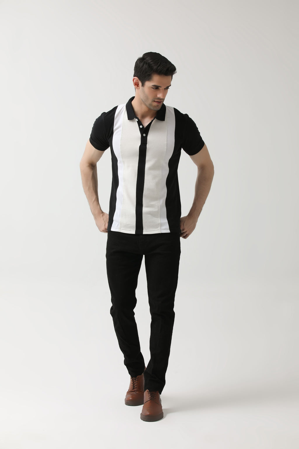 White and Black Striped Polo | Hangwear