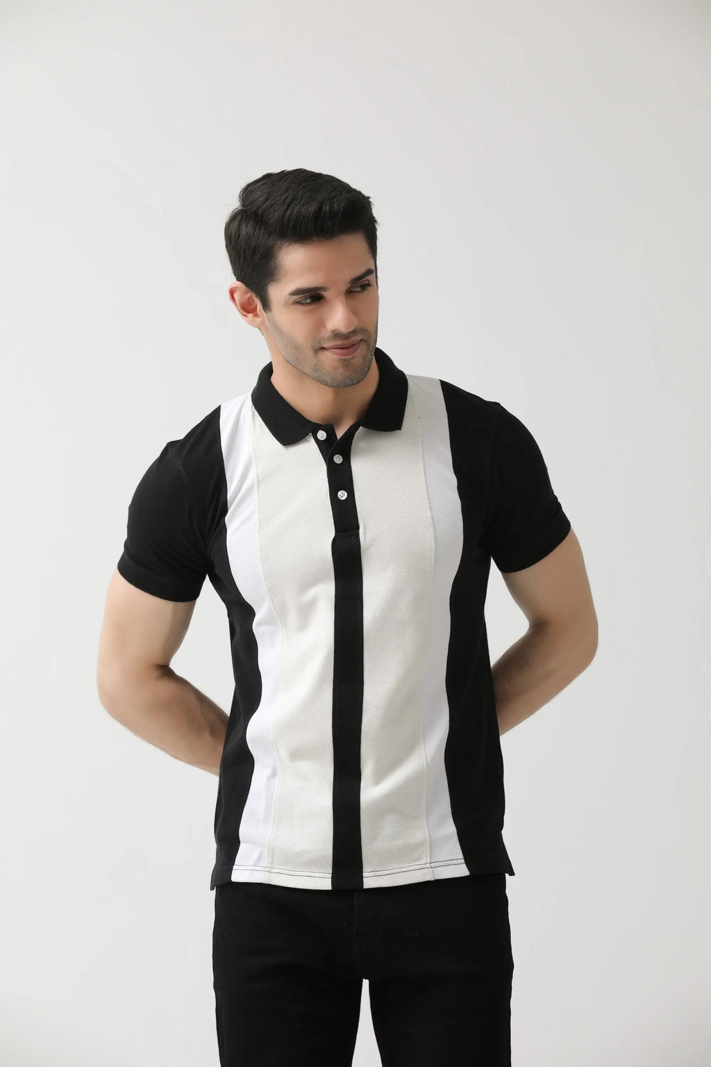 White and Black Striped Polo | Hangwear