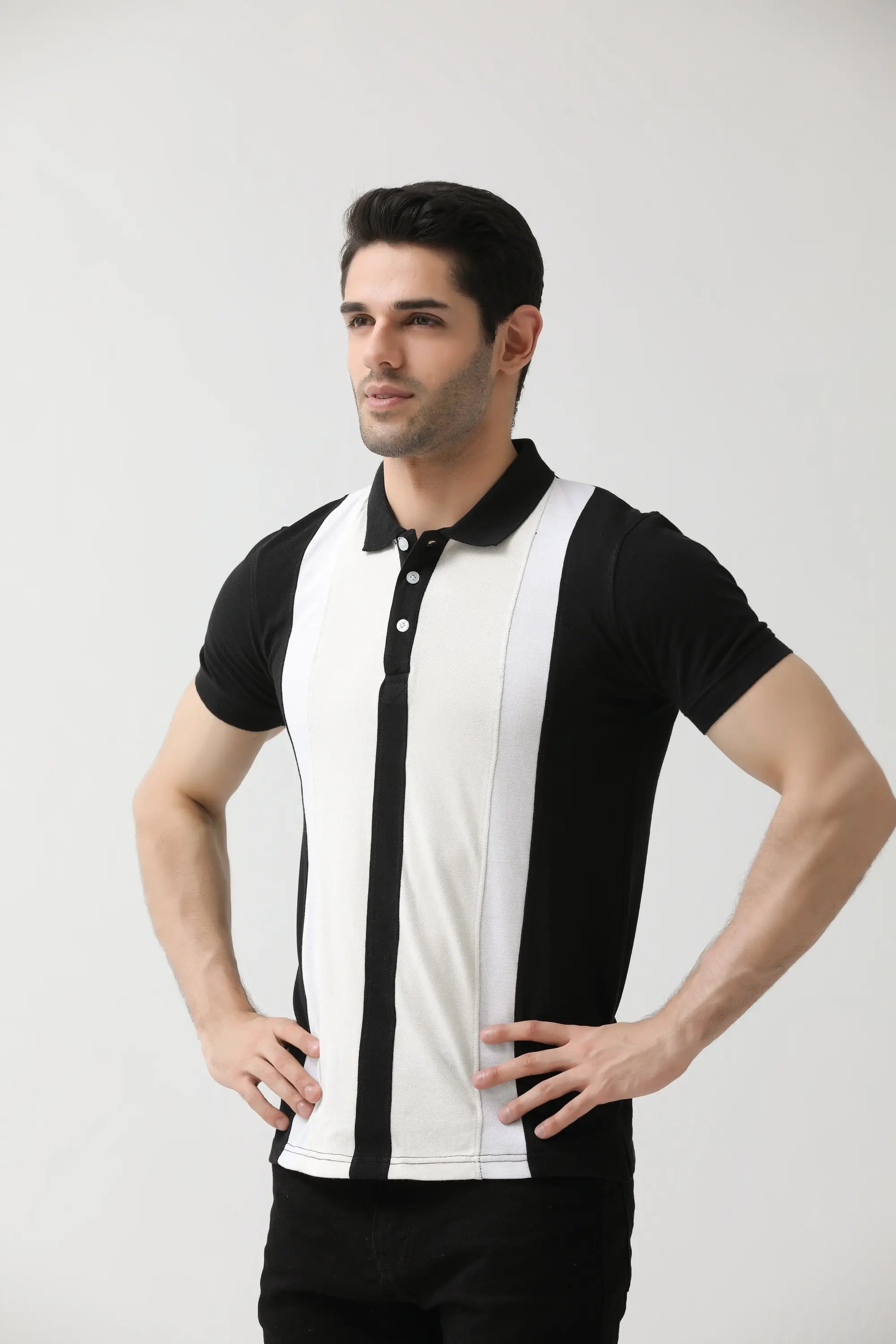 White and Black Striped Polo | Hangwear