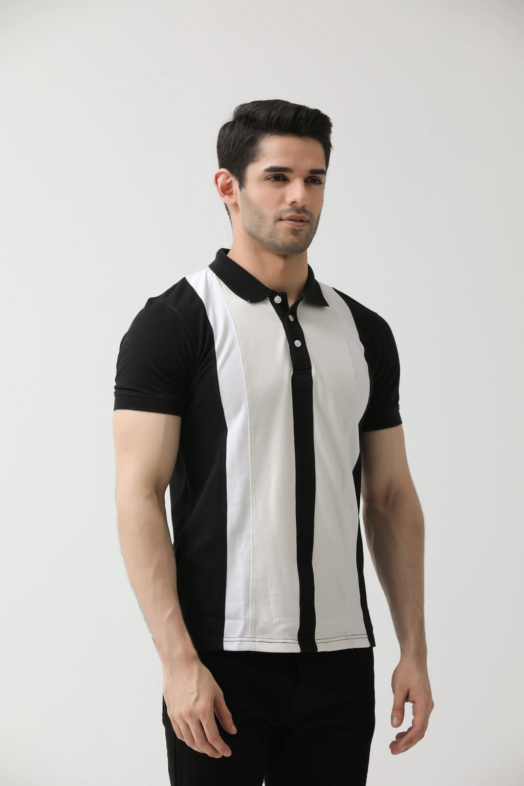 White and Black Striped Polo | Hangwear