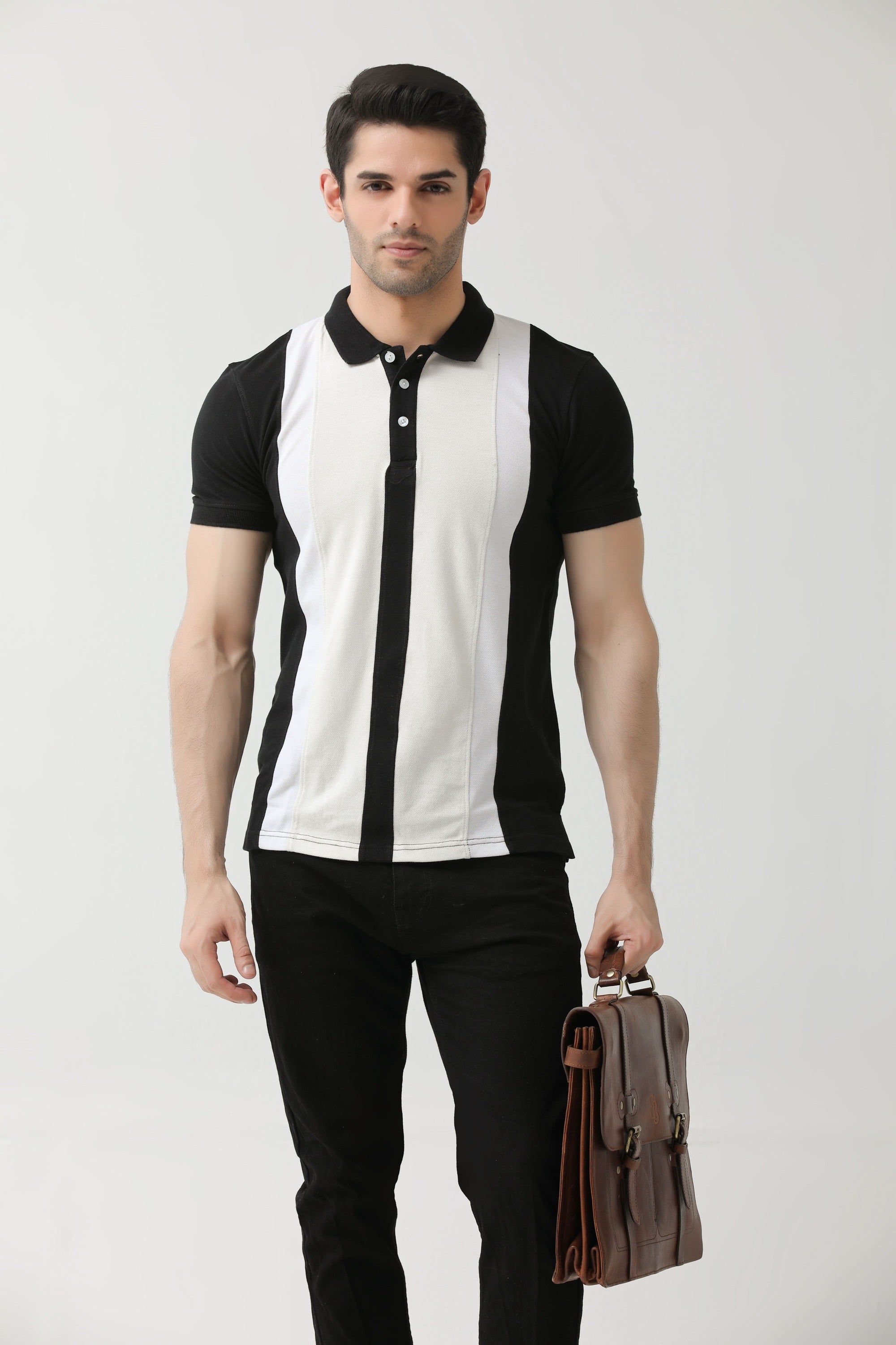 White and Black Striped Polo | Hangwear