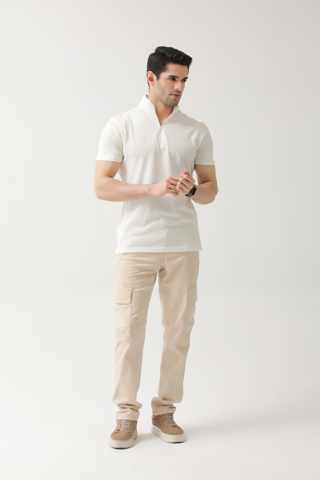 Off-White Zip Neck Polo | Hangwear