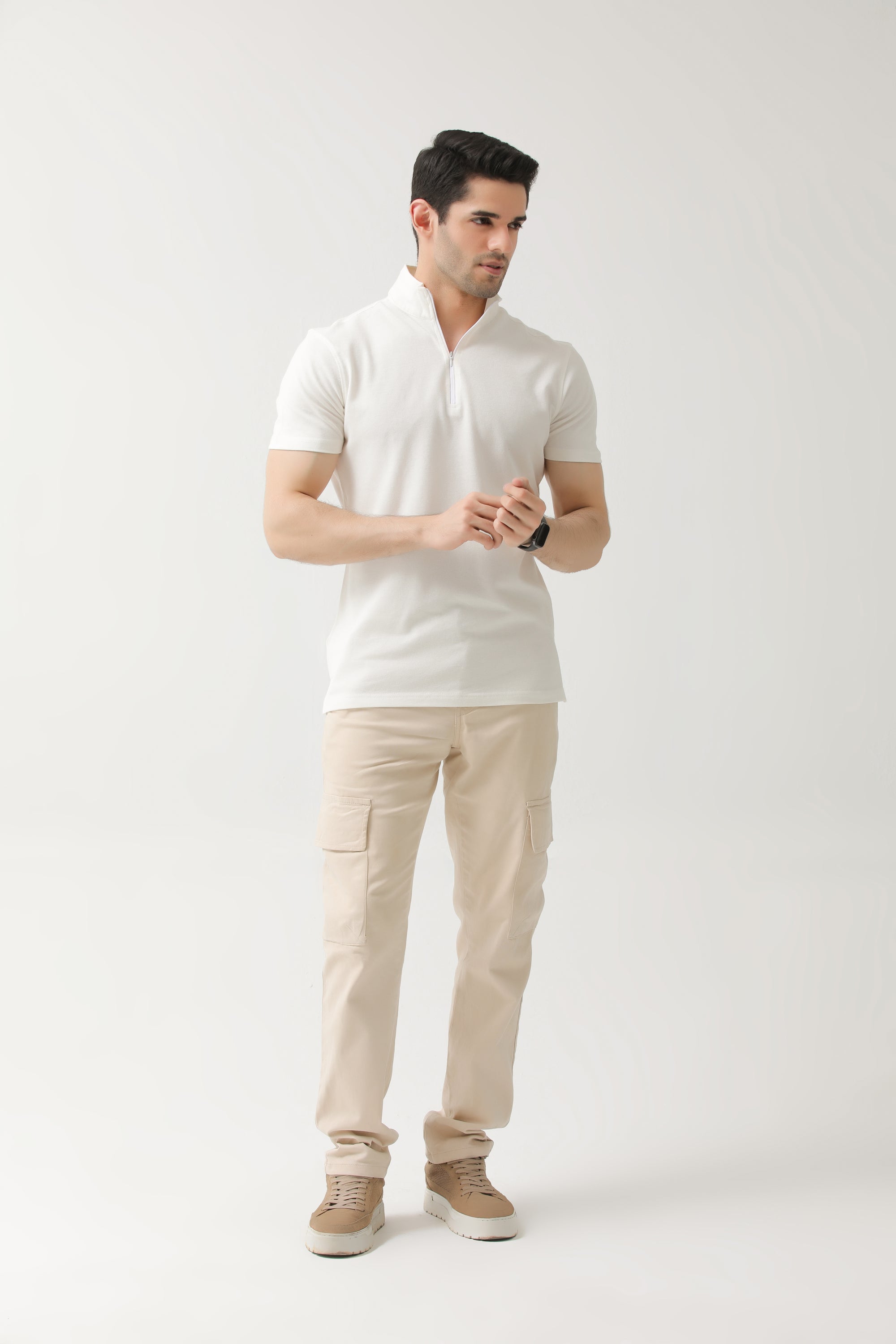Off-White Zip Neck Polo | Hangwear