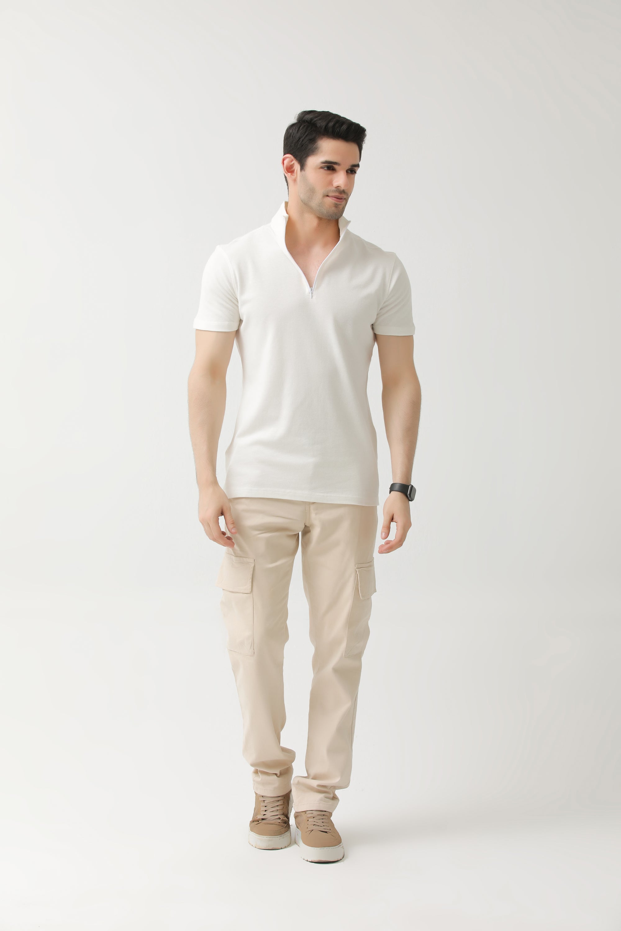 Off-White Zip Neck Polo | Hangwear