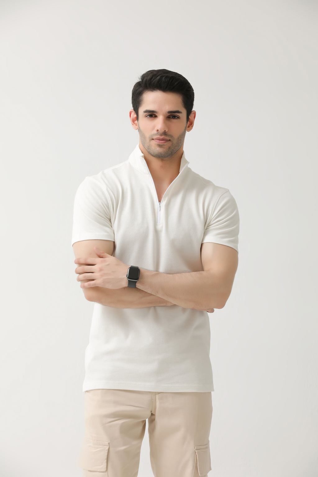 Off-White Zip Neck Polo | Hangwear