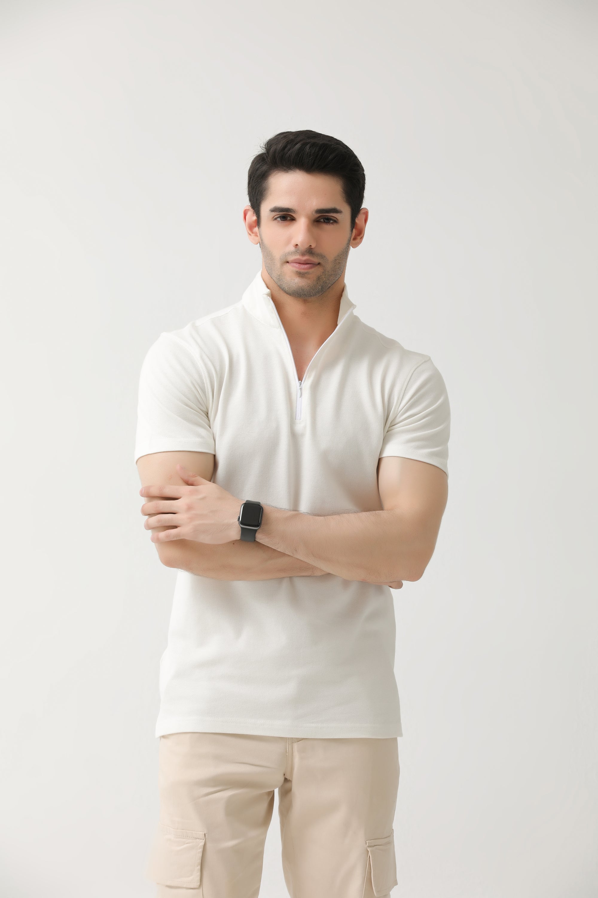 Off-White Zip Neck Polo | Hangwear