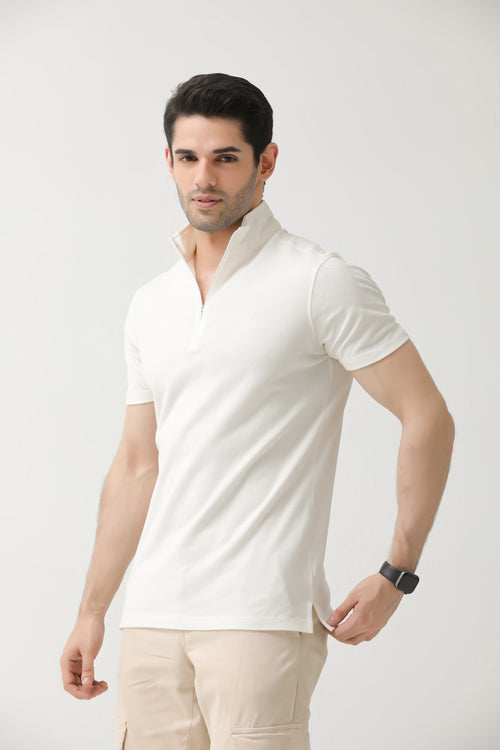 Off-White Zip Neck Polo | Hangwear