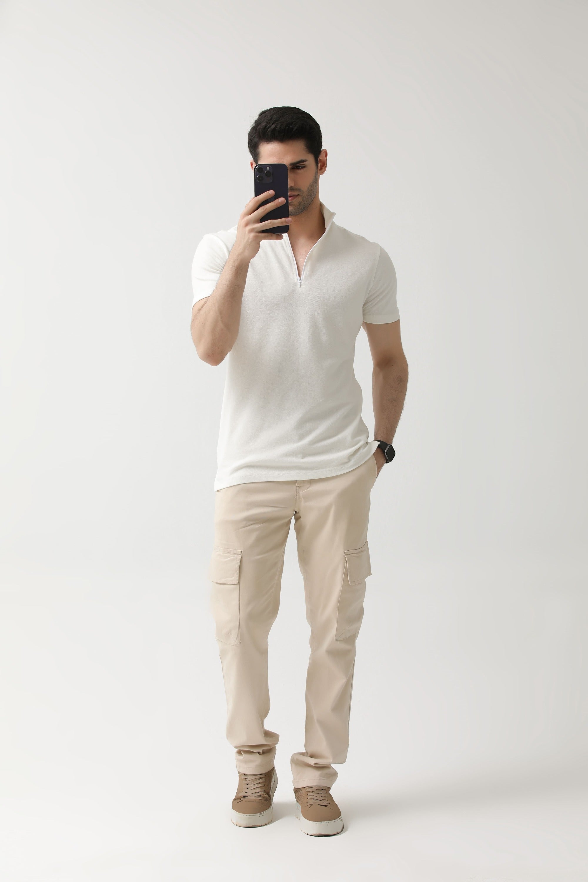 Off-White Zip Neck Polo | Hangwear