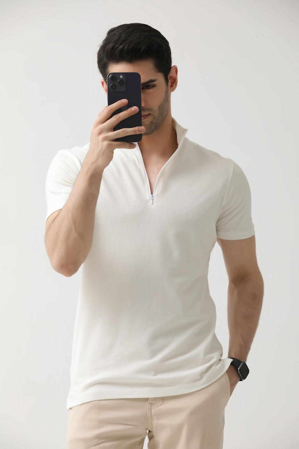 Off-White Zip Neck Polo | Hangwear