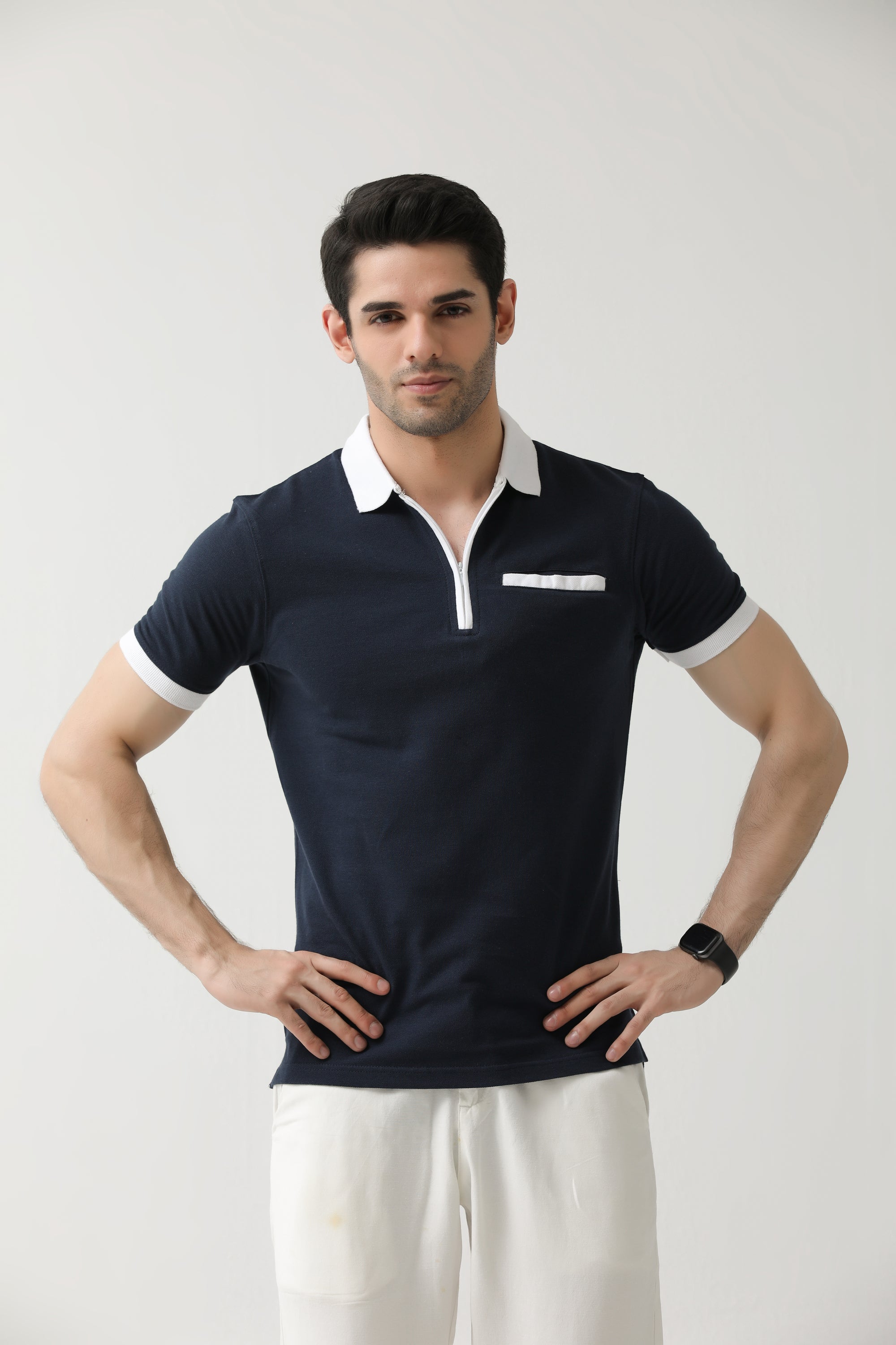 Navy Zip Neck Polo | Hangwear