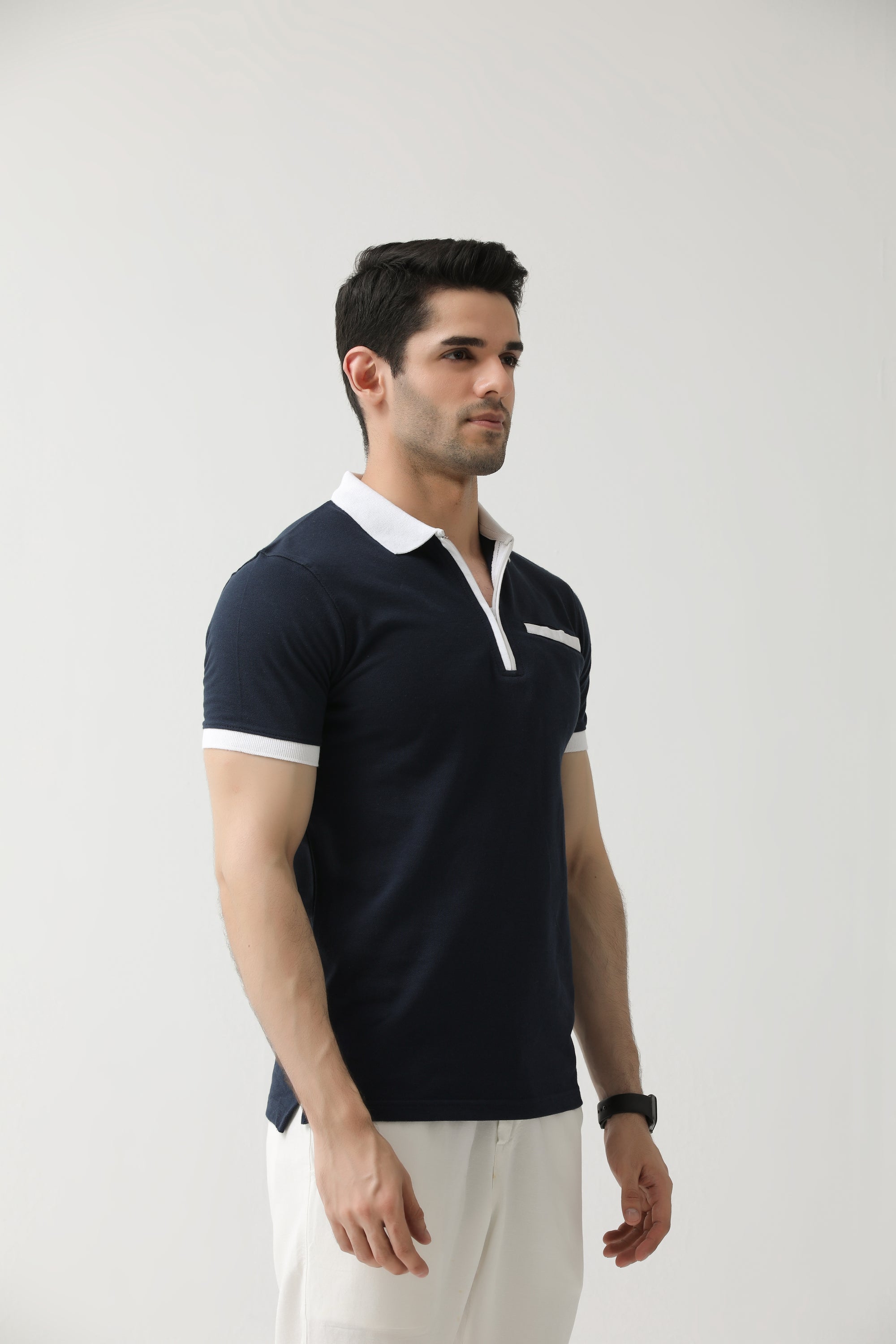 Navy Zip Neck Polo | Hangwear