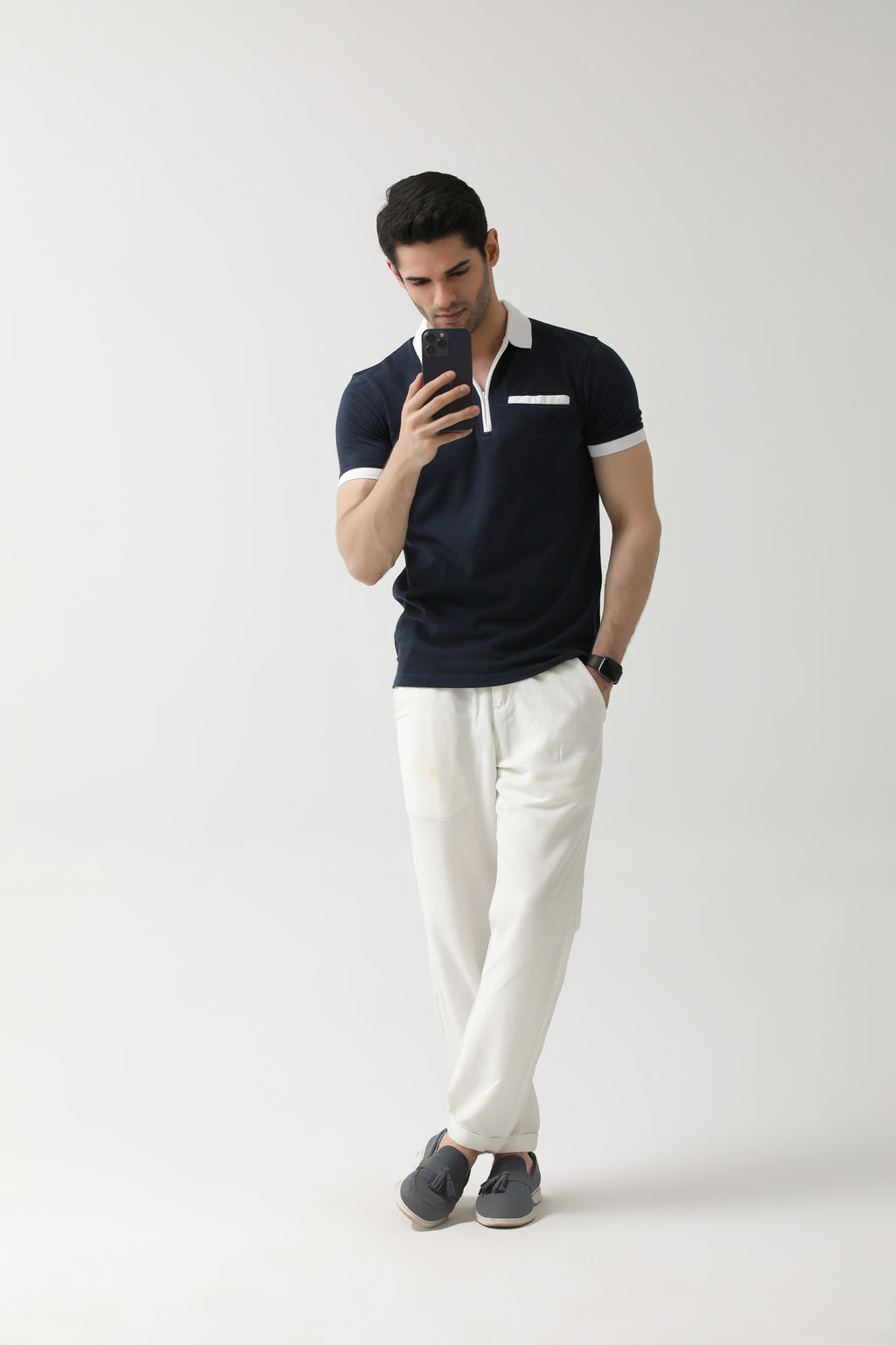 Navy Zip Neck Polo | Hangwear