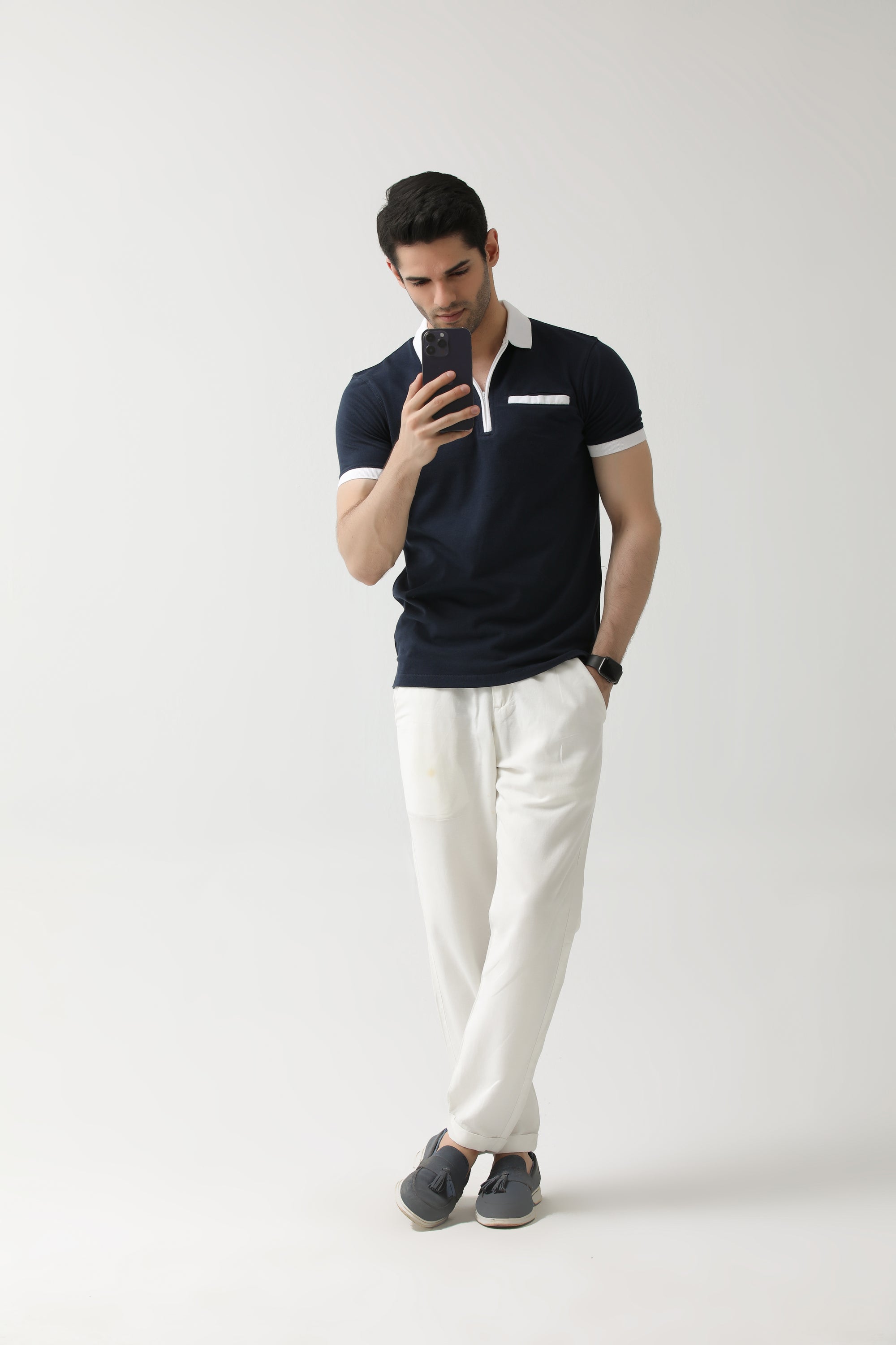 Navy Zip Neck Polo | Hangwear
