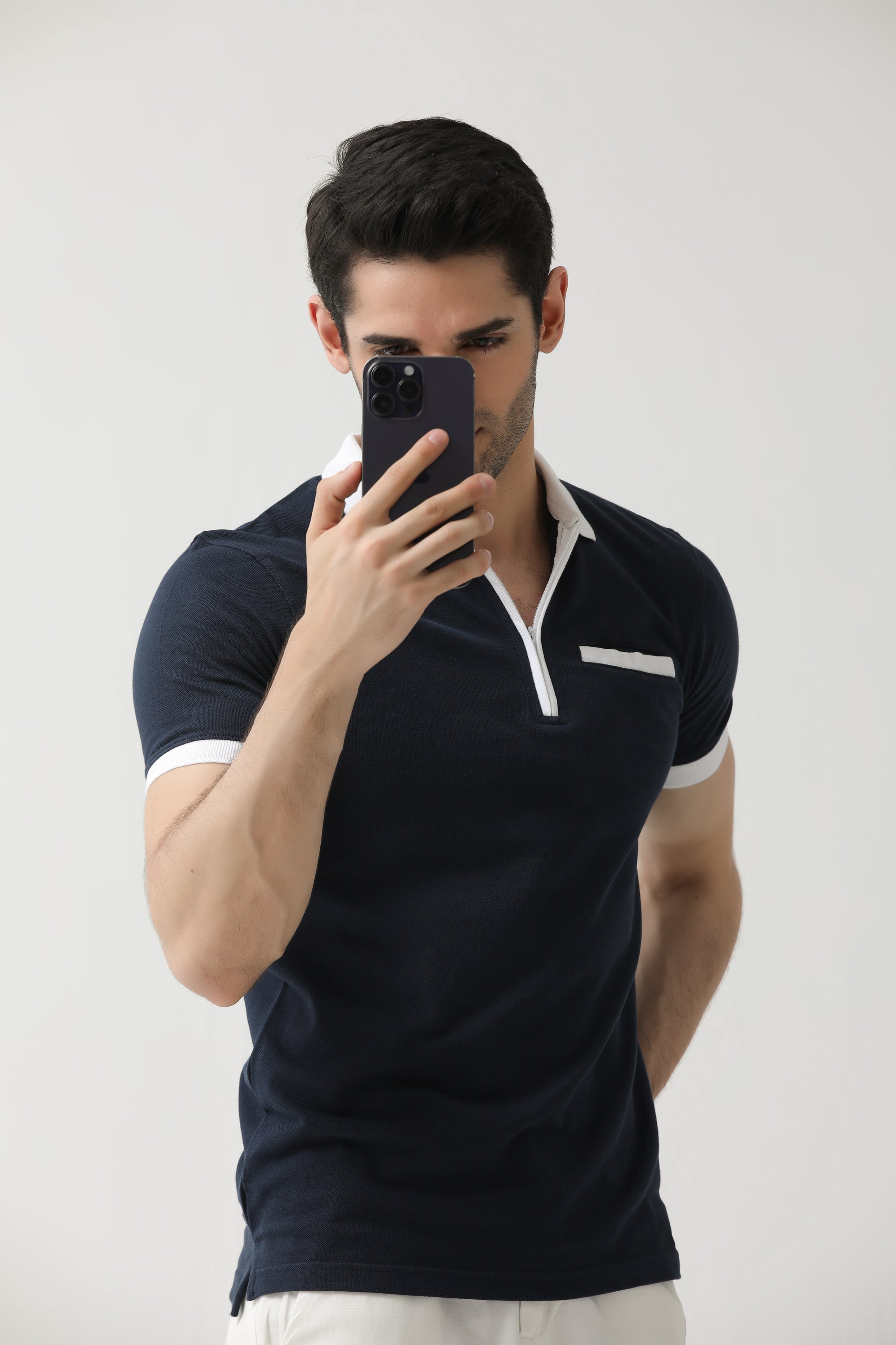 Navy Zip Neck Polo | Hangwear